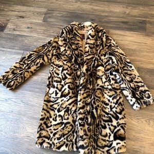 Faux Leopard fur coat